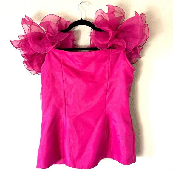 Vintage 80s Hot Pink Barbie Ruffled Sleeve 2 Piece Skirt Set Size Medium/8 - Picture 3 of 10